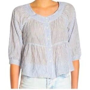 We The Free White and Blue Striped Blouse